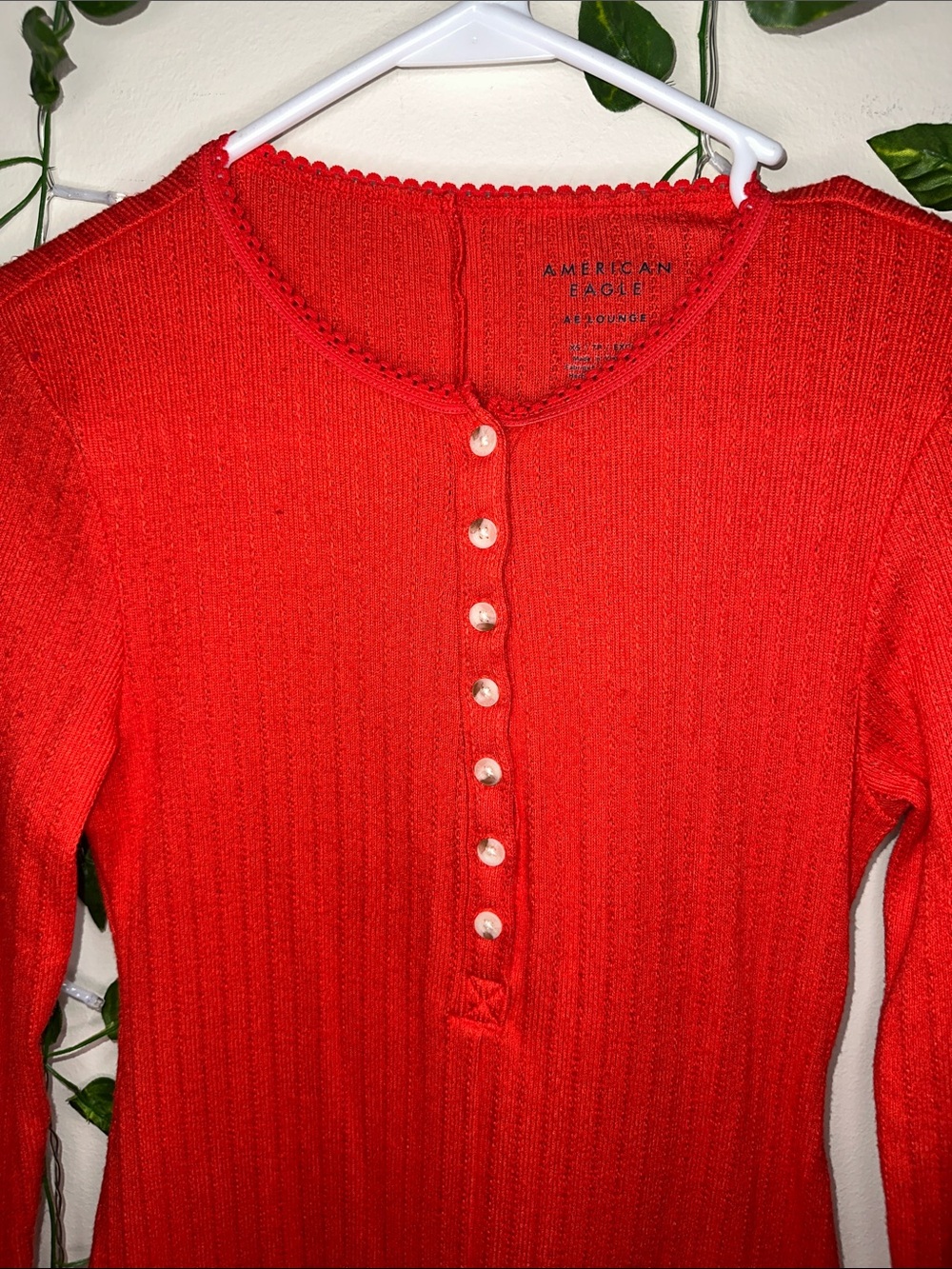 American Eagle Red Long Sleeve Lounge Romper - Picture 3 of 7